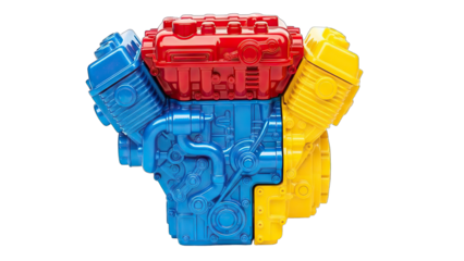 Vibrant Primary Colored Toy Engine Isolated on White Background.