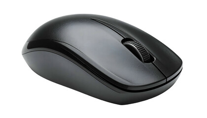 A sleek, dark-gray computer mouse with a scroll wheel and contoured design