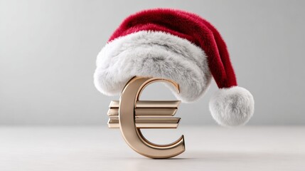 A gold coin with a red hat on top of it. The image is of a Christmas theme