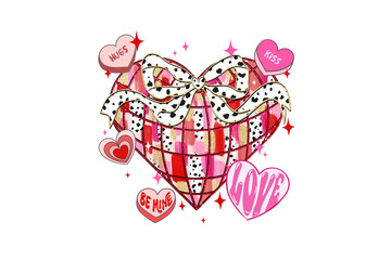 Heart Shaped Gift Box with Plaid Ribbon Bow Valentine's Day Sublimation Design