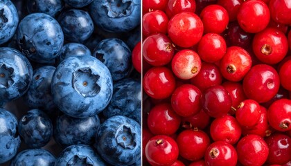 Vibrant close-up of fresh blueberries and cranberries in contrasting colors