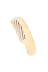 Wooden hair comb isolated on white background.