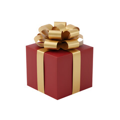 Red Gift Box with Golden Bow Isolated on Black Background.