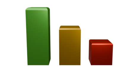 Bar chart graph showing growth tri colored in a transparent background