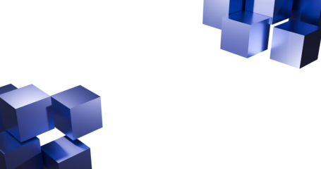 3d blue metallic shining cubes in a transparent background