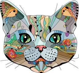 Zentangle stylized head of cat. Hand Drawn lace vector illustration