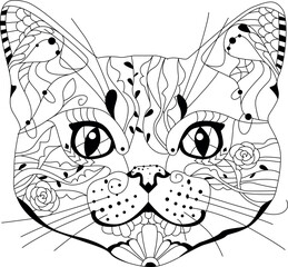 Zentangle stylized head of cat. Hand Drawn lace vector illustration