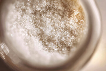 Dead sea salt scrub crystal texture closeup showing natural mineral exfoliant for skincare beauty and wellness routine relaxation and rejuvenation