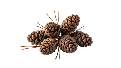 Group of Pine Cones with Needles and Transparent Background: Isolated Winter Element