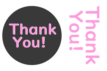 thank you text badge pink lettering round label cute gratitude message graphic design