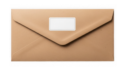 Brown envelope with blank label on white background isolated on transparent background