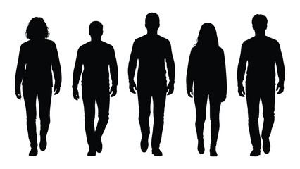 Five figures standing in a row displaying distinct body shapes as a silhouette