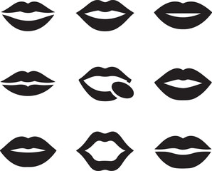 Lips black shape icon set