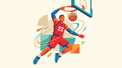 Dynamic abstract illustration of a basketball player performing a dunk