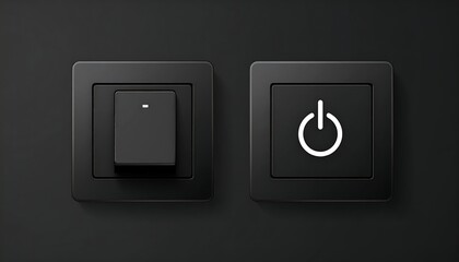 Two modern power switches with a dark matte finish on a black background