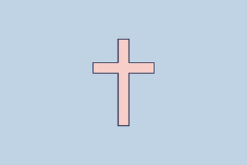 A simple minimalist illustration of a christian cross against a light blue background