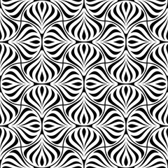 Black and white seamless pattern. Modern geometric background with shaped tiles.