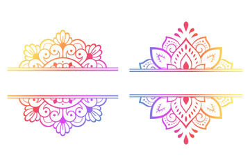 Set of frame in eastern tradition. Stylized with henna tattoos decorative pattern for decorating covers for book, notebook, casket, magazine, postcard and folder. Flower border in mehndi style.