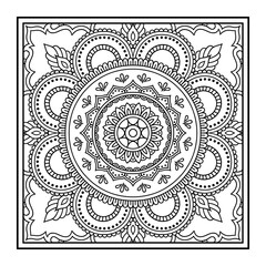 Decorative pattern of flowers and paisley for printing on fabric. Ornament for a bandana, a silk neckerchief, a tablecloth or a kerchief. Square sketch in tribal or oriental style.