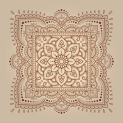 Stylized with henna tattoos decorative pattern for decorating covers for book, notebook, casket, magazine, postcard and folder. Eastern tradition flower and mandala design in mehndi style.
