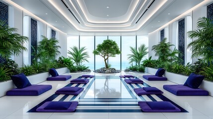 Modern meditation space with ocean views