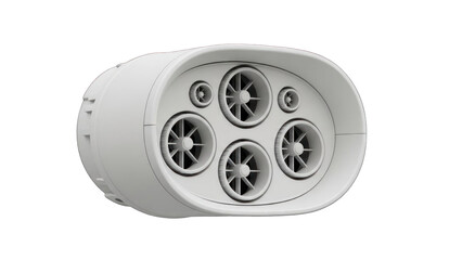 White oval-shaped device with five circular vents a modern technological product.