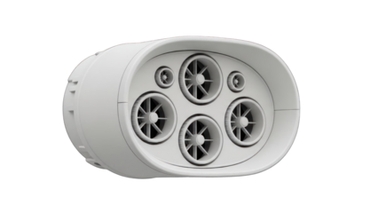 White oval-shaped device with five circular vents a modern technological product.