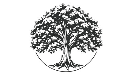 Vector silhouette illustration of a tree with roots and branches, perfect for designing a nature or growth logo or icon