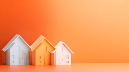 Small house figurines on orange background