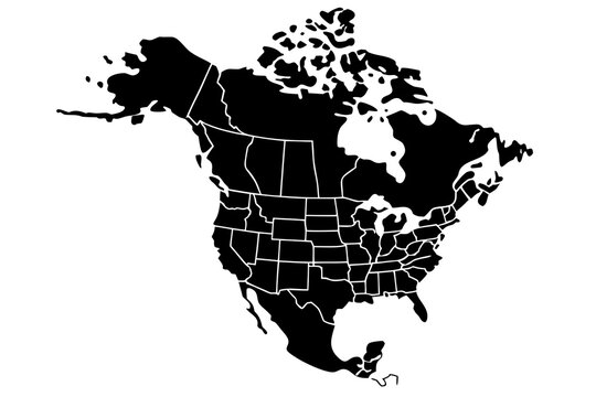 Flat Vector Map of North America in Solid Color &mdash; Minimal High-Resolution Infographic Design