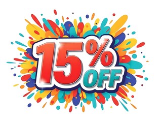 15% off sale discount sticker with colorful splash explosion