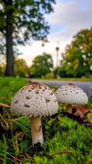 Two mushrooms in autumn park