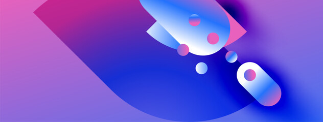 Abstract shapes blend vibrant purple, blue hues. Smooth gradients create dynamic composition, modern aesthetic. Minimalist design evokes fluidity, energy.