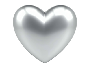 Gleaming 3D metallic heart on black background