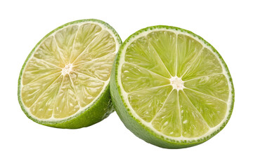 Fresh Green Lime Halves Isolated on White Background