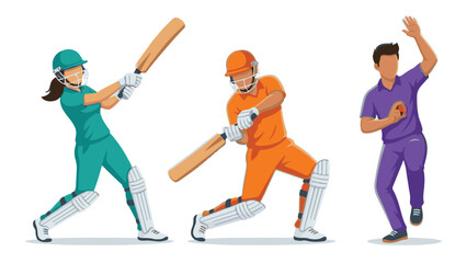 Obraz premium Vector illustration of cricket players in action on a white background