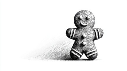 Textured gingerbread man with scribbled shadow on white
