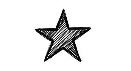 Obraz premium Sketch style five point star drawn with bold outlines and cross hatch shading standing alone on a white background for a graphic illustration.