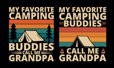 My favorite camping buddies call me grandpa retro sunset with a tent and trees