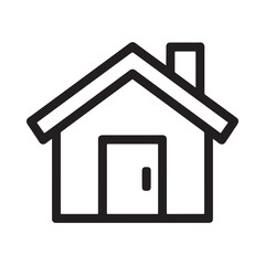 A simple black and white line drawing depicts a classic house shape with a pointed roof and a rectangular door symbolizing home
