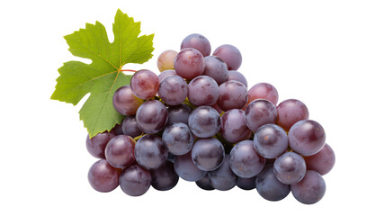 Fototapeta premium Purple Grapes with Green Leaf Isolated on White Background