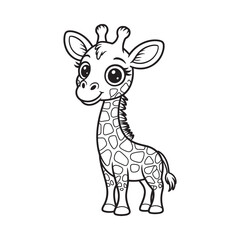 Obraz premium a charming black and white illustration depicts a cute baby giraffe with large expressive eyes and a playful demeanor