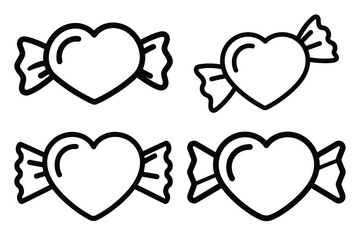 heart candy wrapper outline icon set for graphic designs. Icons vector design