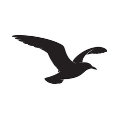A striking silhouette of a seagull in flight wings fully extended captures a moment of freedom and natural beauty against a blank backdrop