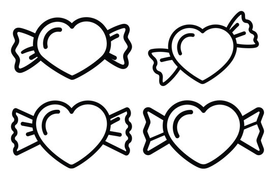 heart candy wrapper outline icon set for graphic designs. Icons vector design