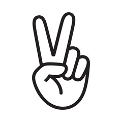 Obraz premium A simple black and white line drawing depicts a hand making the peace sign with two fingers raised upwards representing harmony