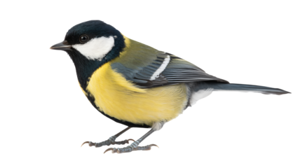 Great Tit Bird Standing on White Background