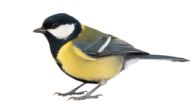Great Tit Bird Standing on White Background