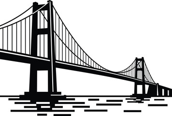 Naklejka premium Black and white suspension bridge illustration isolated on white