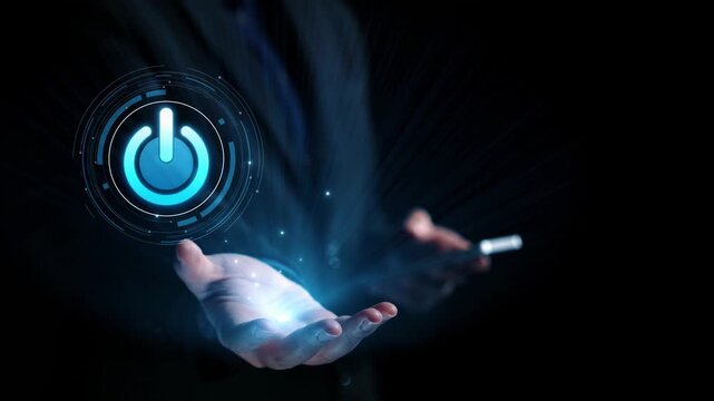 Start 2025 concept with futuristic power button symbolizing fresh beginnings, innovation, and digital transformation. Start 2025, new goals, and start 2025 initiative. Elide